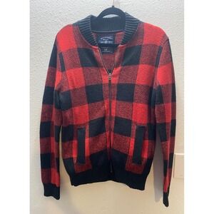 American Eagle Outfitters Red Buffalo Plaid Full Zip Sweater Women's Sm P